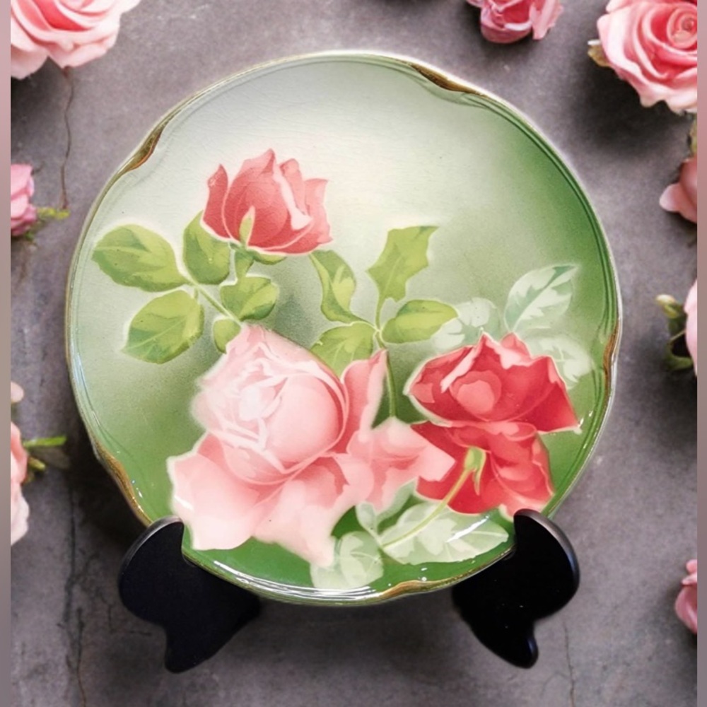 Vintage K&G Luneville Depose France 8 1/2" roses plate. C. Early 1900's
